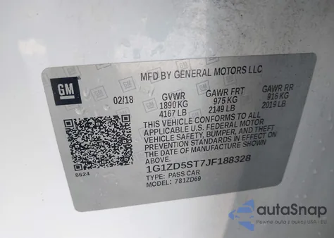 2018 Chevrolet Malibu Lt из США, поврежденный, VIN 1G1ZD5ST7JF188328